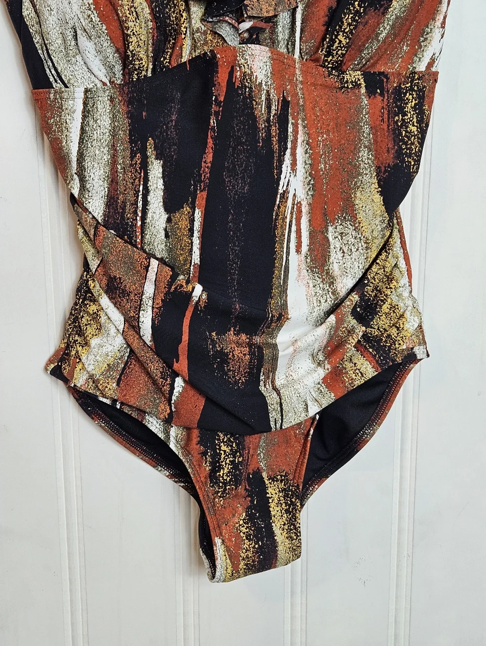 DKNY Ruffle Plunge Underwire One Piece Swimsuit Tummy Control M NWT - Picture 4 of 15